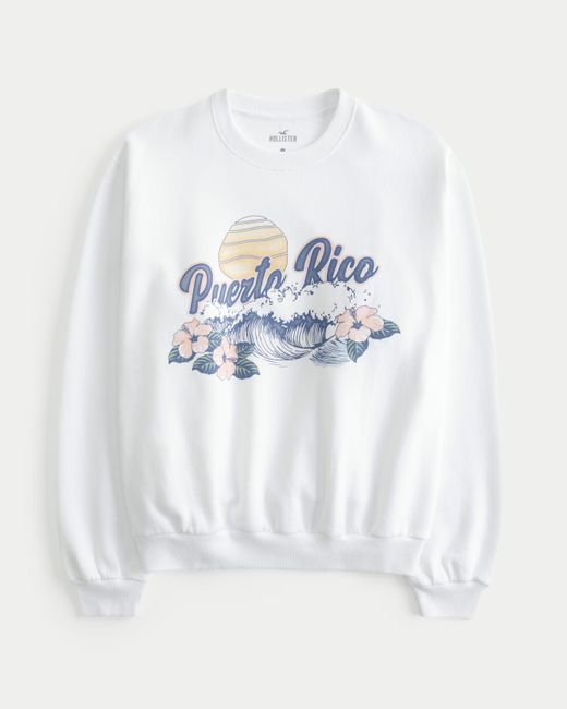 Hollister White Lässiges Sweatshirt mit Puerto Rico-Grafik und Rundhalsausschnitt