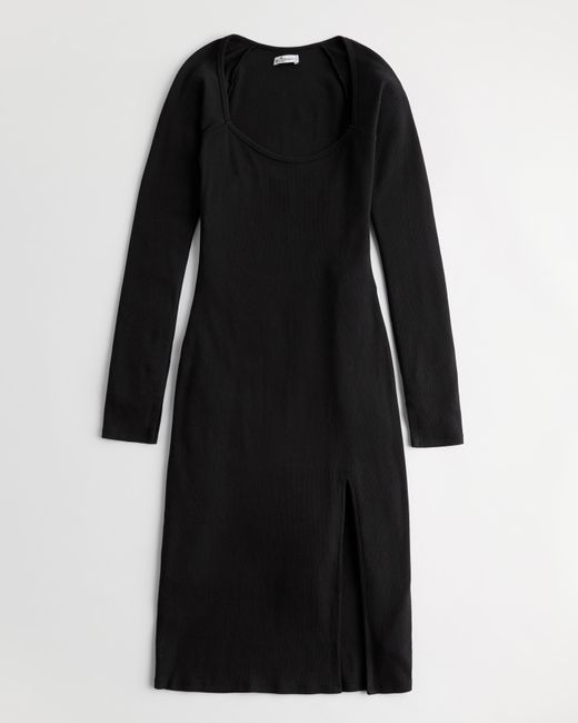 Hollister Black Long-sleeve Knit Midi Dress