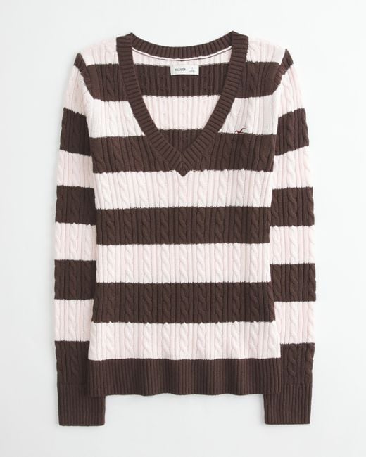 Hollister Gray Cable-knit V-neck Icon Sweater