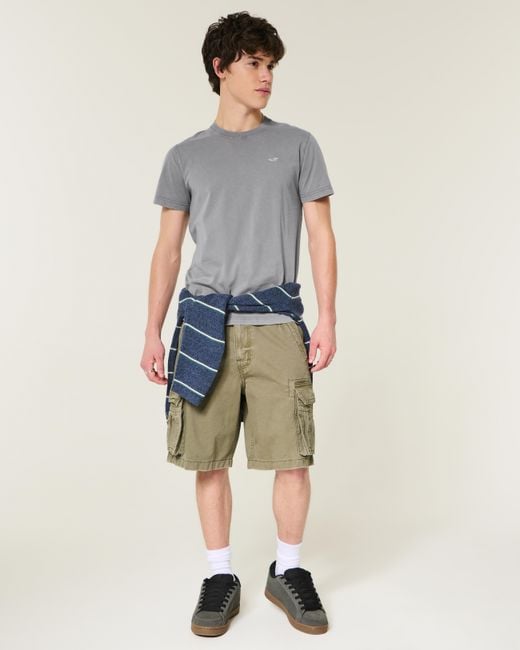 Hollister Gray Cotton Icon Crew T-shirt for men