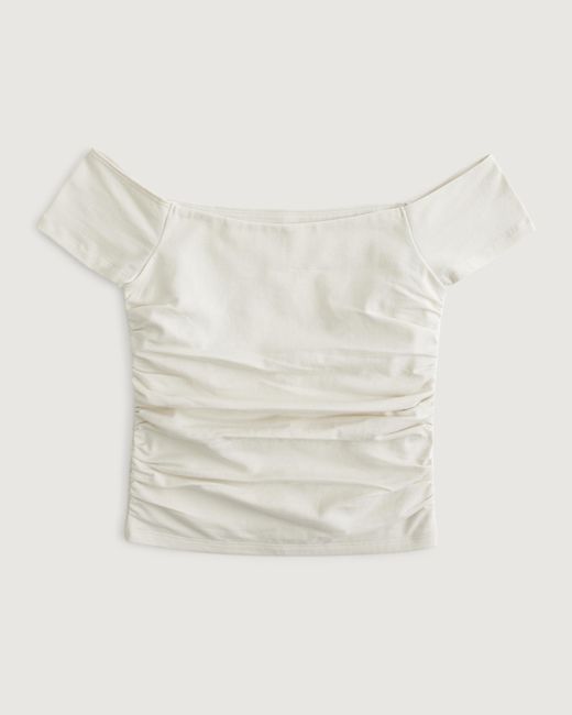 Hollister White Shirred Off-the-shoulder Top