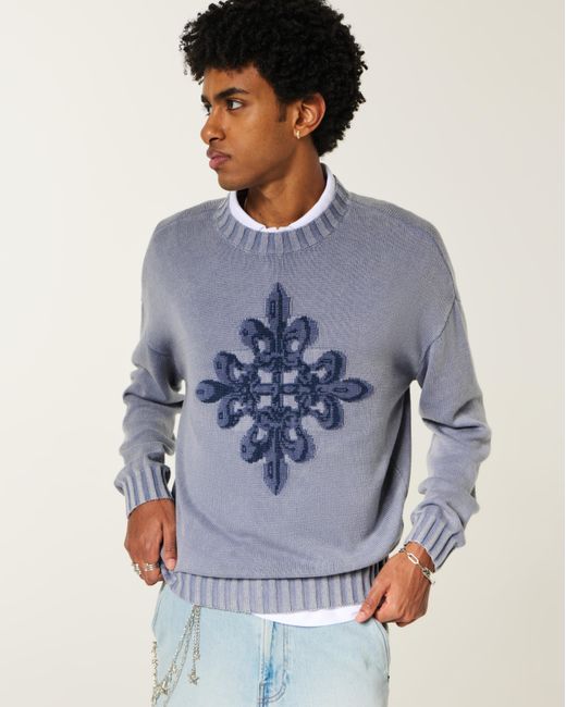 Hollister Blue Boxy Graphic Crew Sweater for men