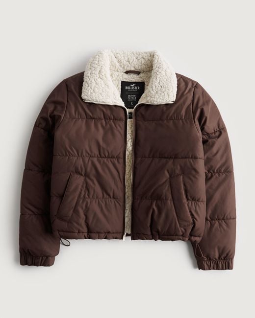 Hollister Sherpalined Puffer Jacket in Brown Lyst UK