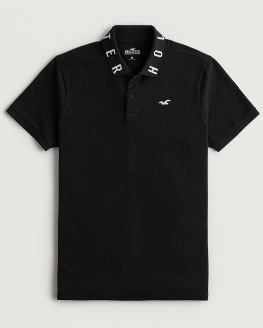 Hollister Black Embroidered Logo Collar Polo for men