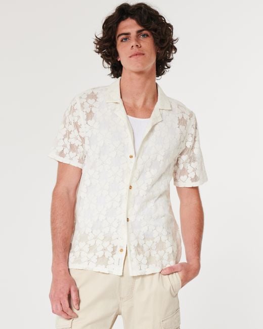 Hollister Natural Relaxed Short-sleeve Floral Lace Shirt for men