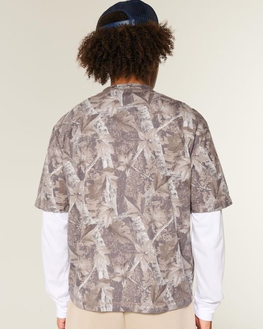 Hollister Gray Boxy Heavyweight Camo Crew T-shirt for men