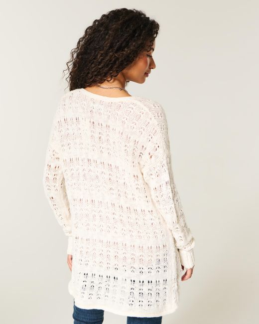 Hollister White Long-length No-close Cardigan