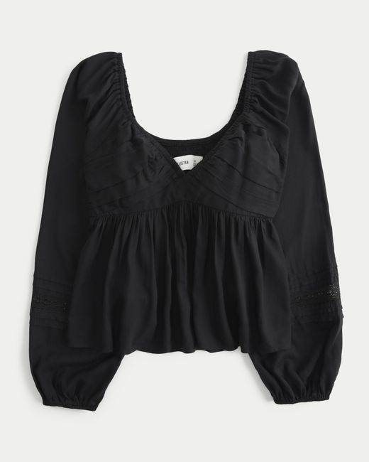 Hollister Black Easy Ruched Bust Babydoll Top