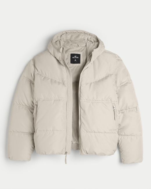 Hollister Faux Fur-lined Hooded Puffer Jacket in Natural for Men | Lyst UK