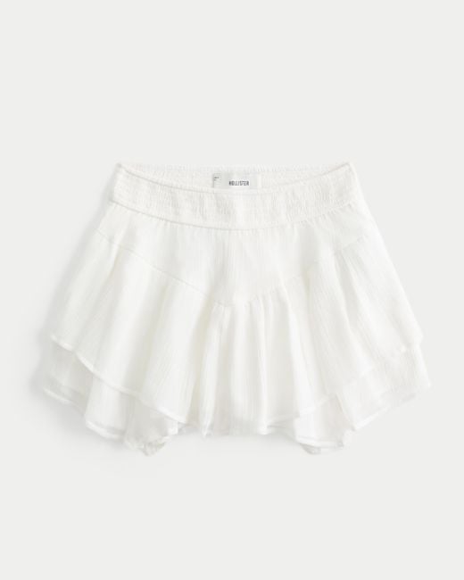 Hollister White Chiffon Tiered Asymmetrical Hem Mini Skort