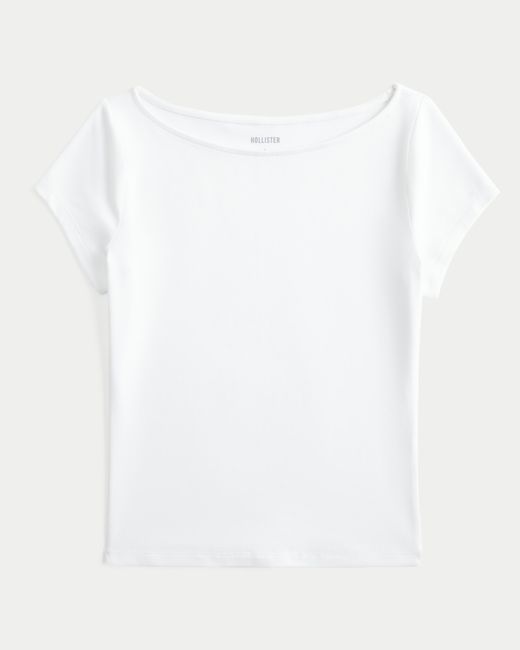 Hollister White Short-sleeve Seamless Fabric Slash-neck T-shirt