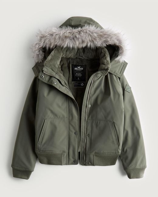Hollister Faux Fur-lined All-weather Bomber Jacket in Green