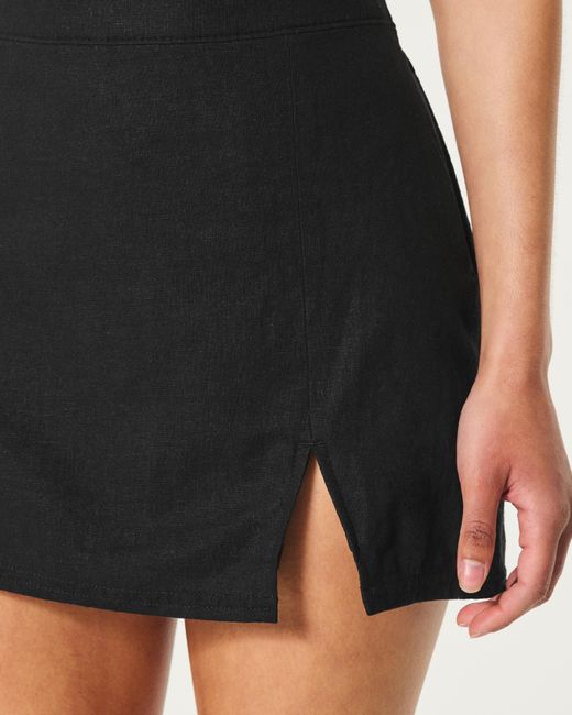 Hollister Black Ultra High-rise Linen Blend Mini Skirt