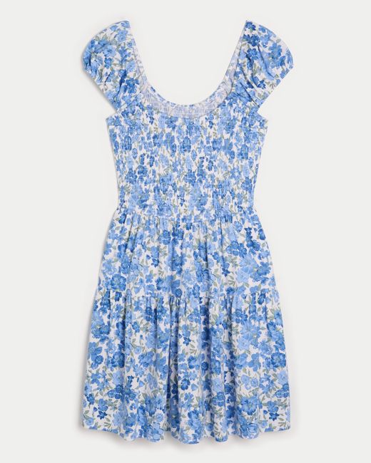 Hollister Blue Smocked Bodice Knit Mini Dress