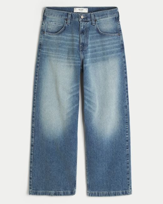Hollister Blue Dark Wash Super Baggy Jeans for men