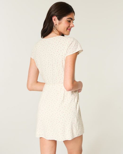 Hollister Natural Short-sleeve Wrap Mini Dress