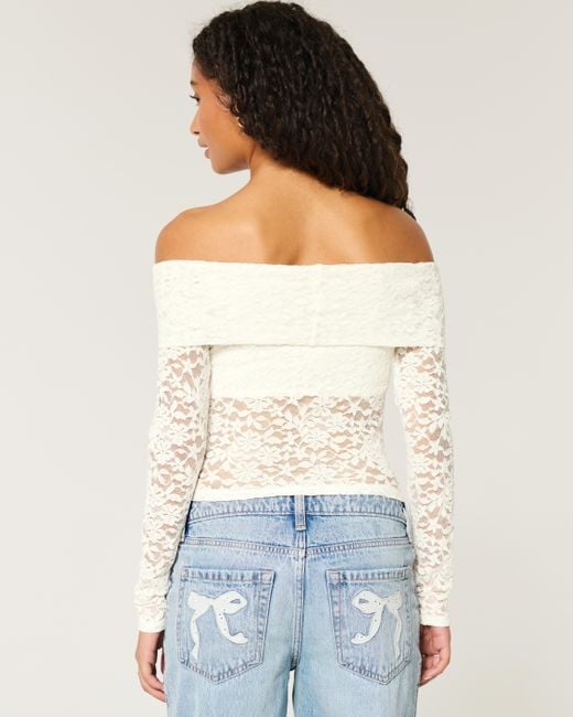 Hollister White All-over Lace Off-the-shoulder Top