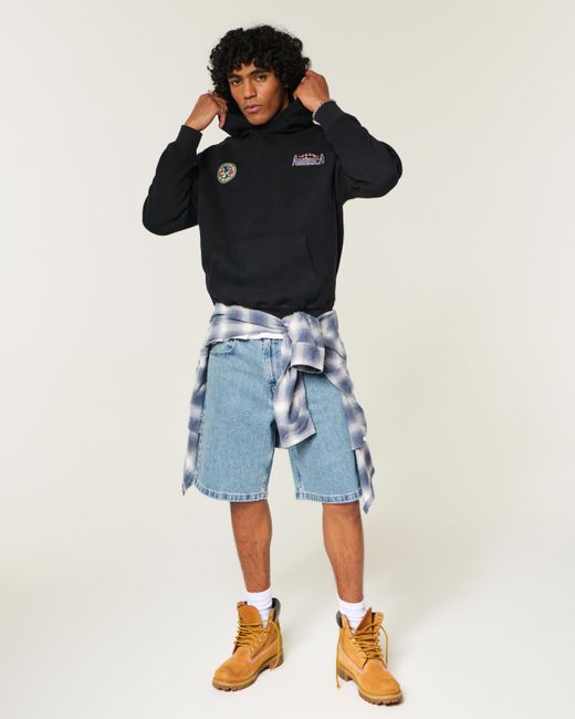 Hollister Blue Medium Wash Baggy Jean Shorts for men