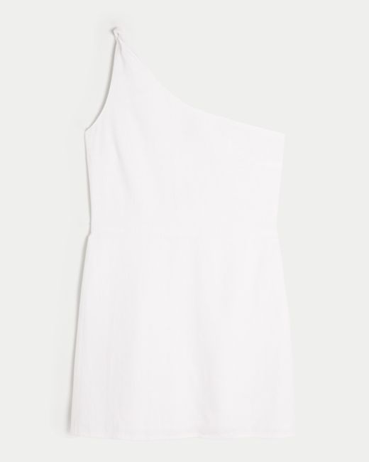 Hollister White Linen-blend Asymmetrical Mini Dress