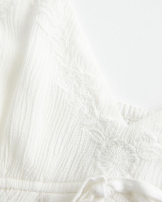 Hollister White Crinkle Shine Flyaway Babydoll Top