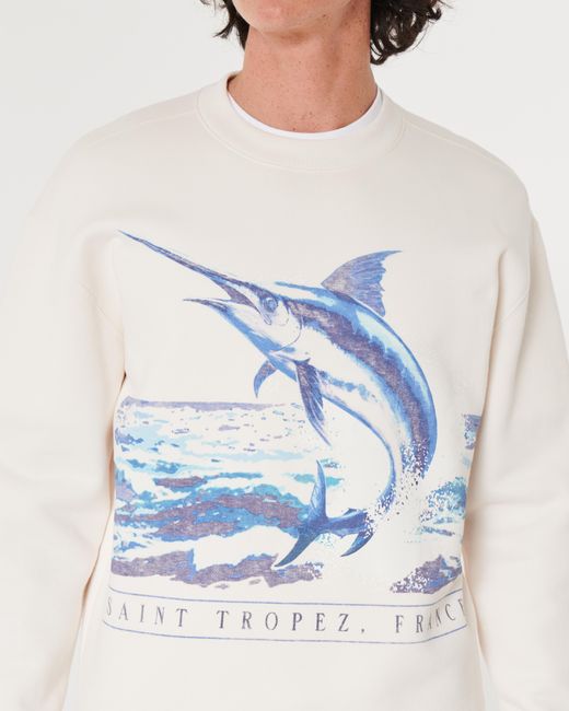 Hollister Blue Relaxed Saint Tropez France Graphic Crew Sweatshirt for men