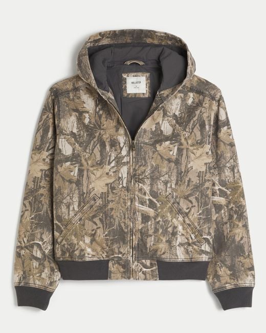 Hollister Brown Hooded Camo Zip-up Jacket for men