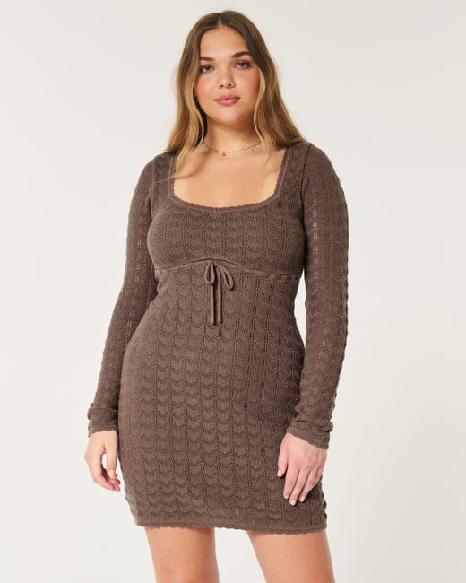 Hollister Brown Langärmliges Minikleid im Häkelstil