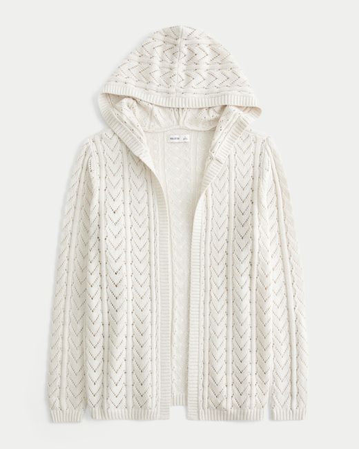 Hollister White Hooded Open-stitch No-close Cardigan