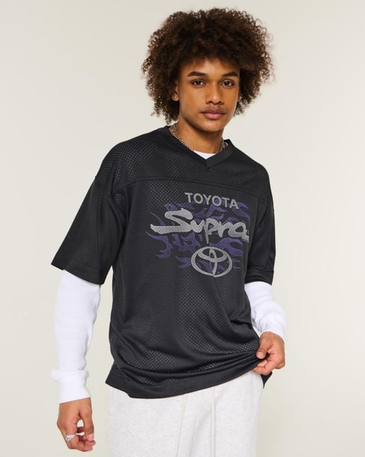 Hollister Black Baggy Toyota Supra Graphic Football Jersey for men