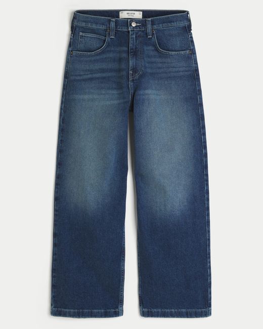 Hollister Blue Dark Wash Super Baggy Jeans for men