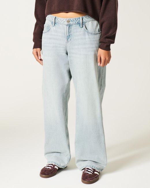 Hollister Blue Hollister Andi Adjustable Waist Low-rise Light Wash Baggy Jeans
