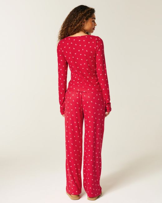Hollister Red Always Cozy Henley & Wide-leg Pants Set