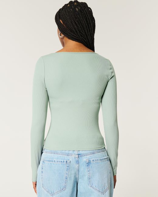 Hollister Green Nahtloses Oberteil aus Rippmaterial mit quadratischem Ausschnitt