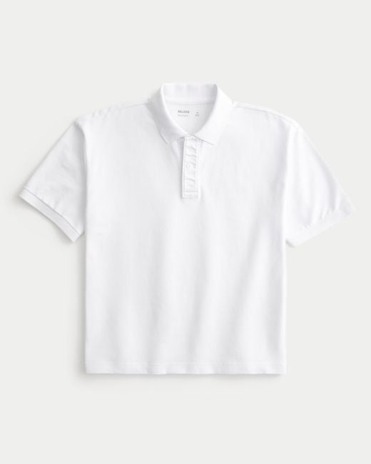 Hollister White Boxy Crop Polo for men