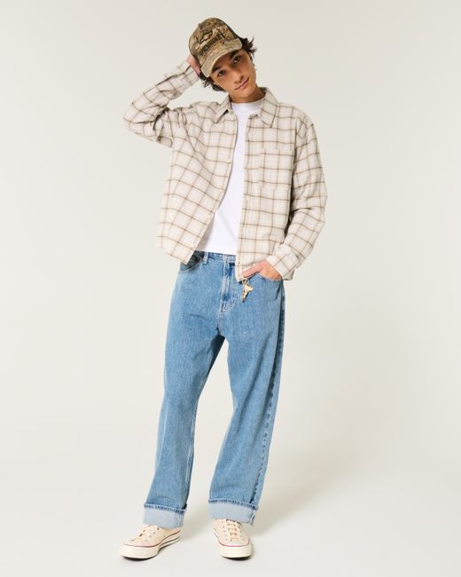 Hollister Kastiges Flanellhemd in Natural für Herren