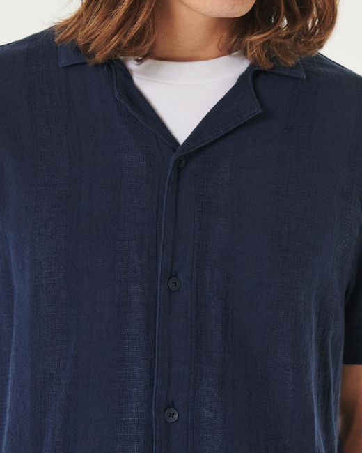 Hollister Blue Relaxed Textured Stripe Short-sleeve Shirt for men
