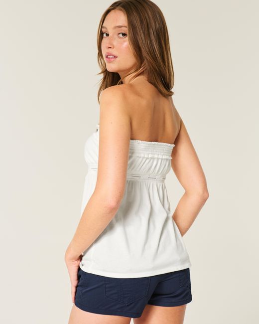 Hollister White Strapless Tie Waist Babydoll Top