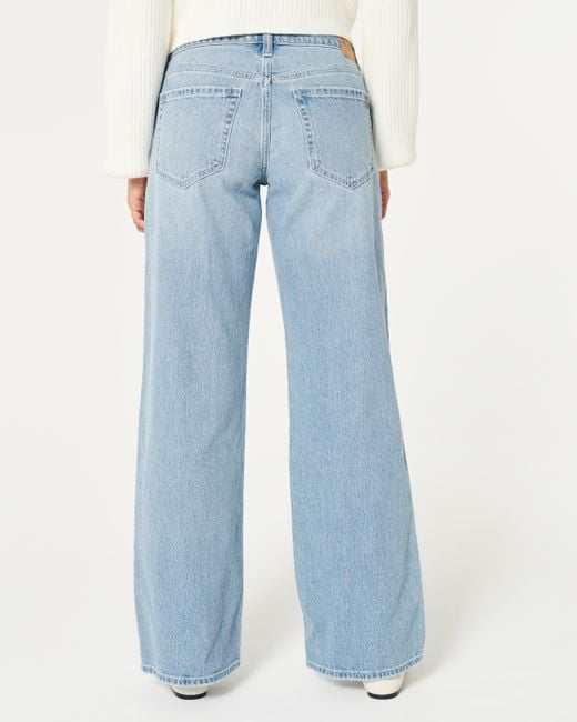 Hollister Blue Low Rise Baggy-Jeans in heller Waschung