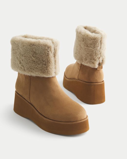 Hollister Natural Faux Leather Fuzzy Boots
