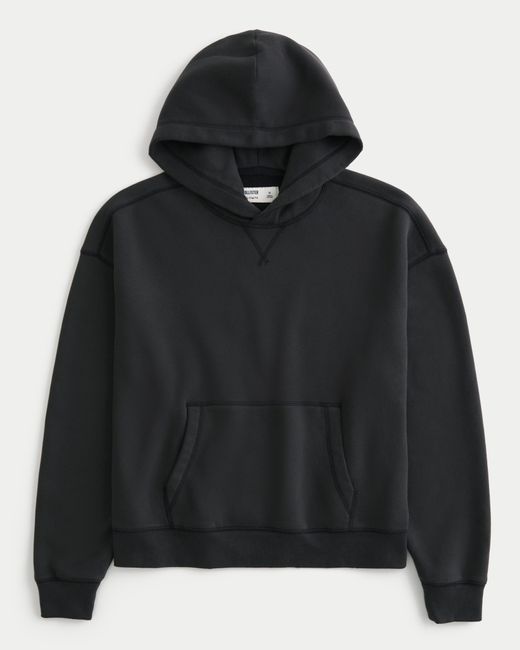 Hollister Black Boxy Crop Hoodie for men