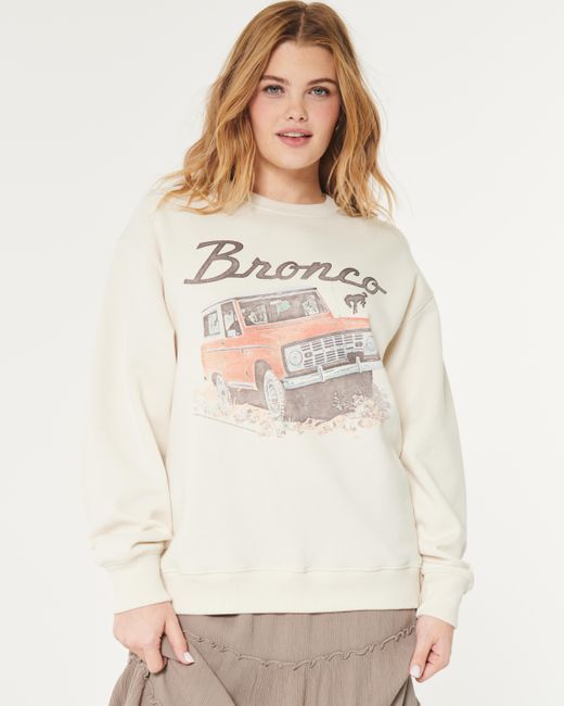 Hollister White Oversized Ford Bronco Graphic Crew Sweatshirt