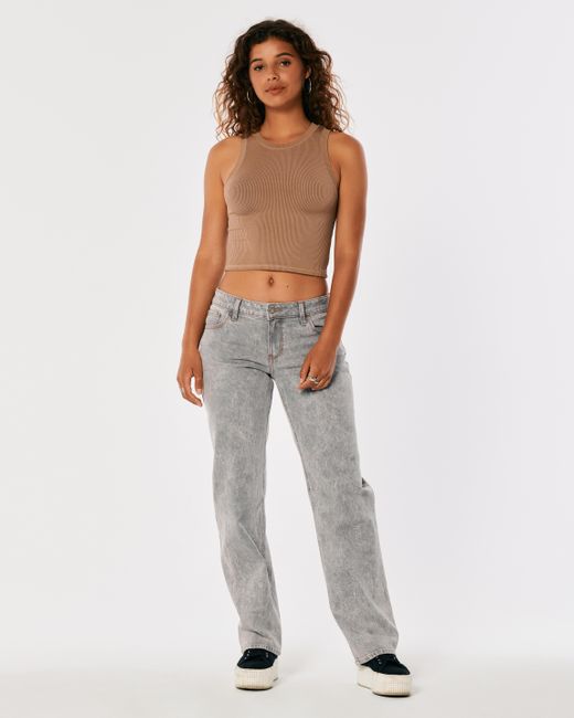 Hollister Denim Lowrise Washed Black Dad Jeans in Light Grey Acid Wash