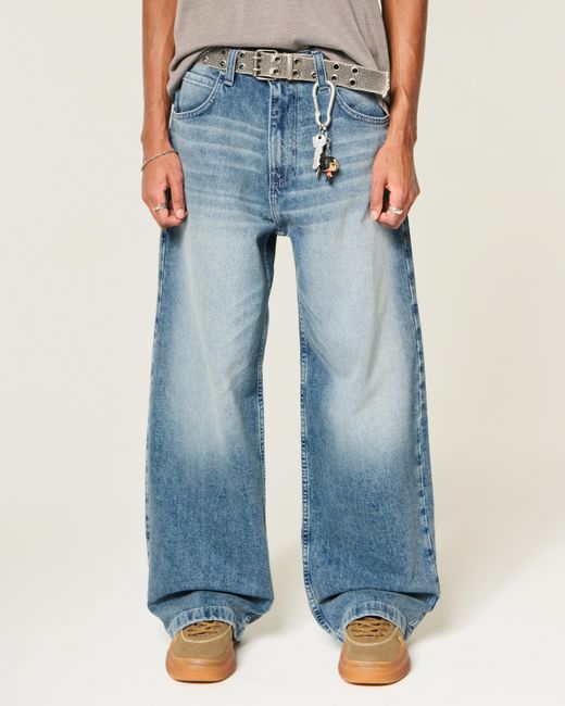 Hollister Blue Dark Wash Super Baggy Jeans for men