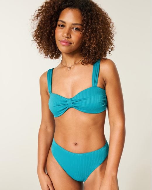 Hollister Blue Rib Sweetheart Scoop Bikini Top