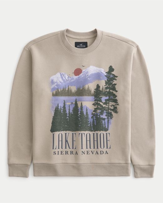 Hollister Gray Lake Tahoe Graphic Crew Sweatshirt for men