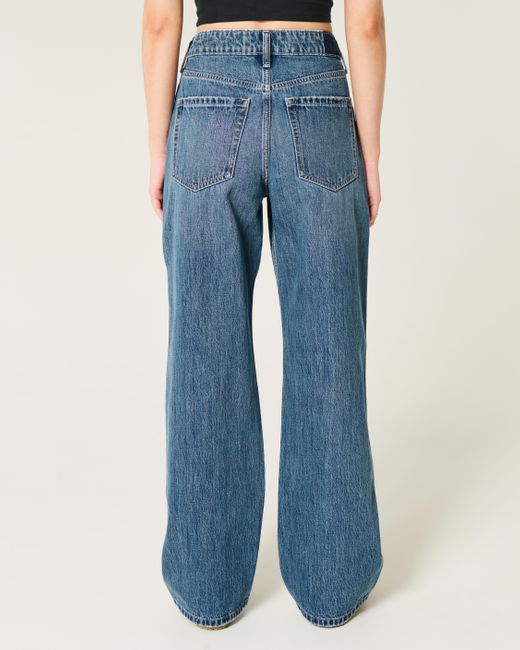 Hollister Blue High Rise Baggy Jeans in mittlerer Waschung