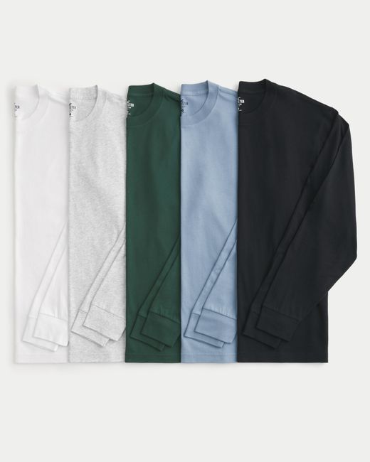 Hollister Green Relaxed Long-sleeve Crew T-shirt 5-pack for men