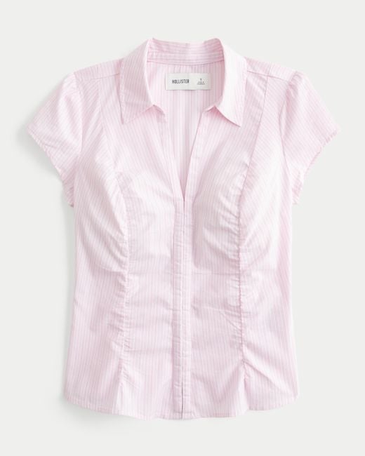 Hollister Pink Short-sleeve Ruched Shirt