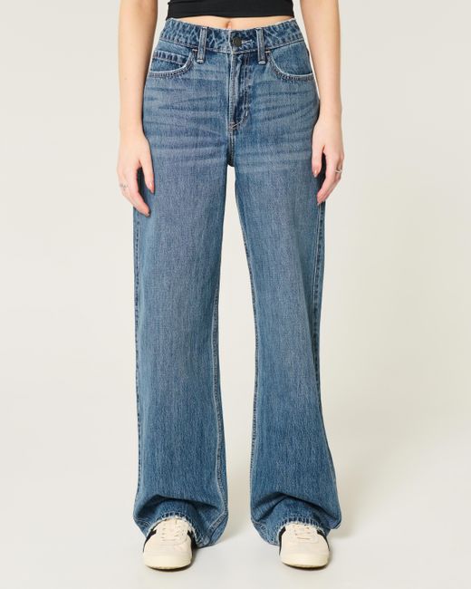 Hollister Blue High Rise Baggy Jeans in mittlerer Waschung