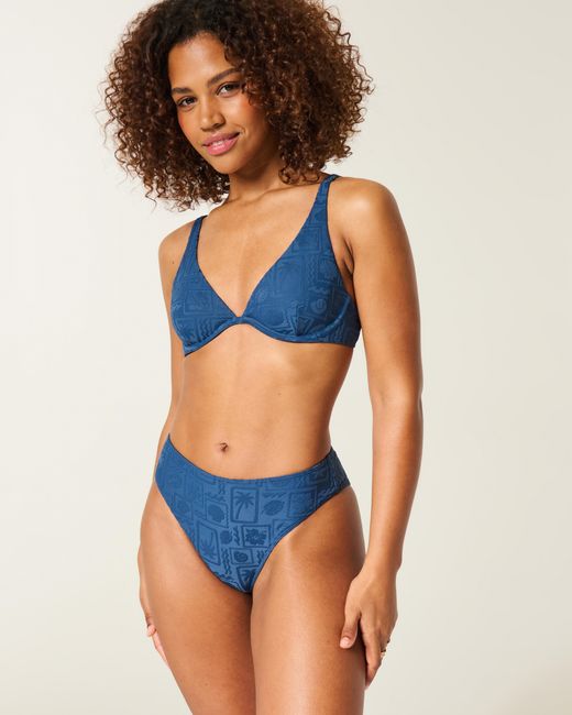 Hollister Blue Curvy High-waist Jacquard Cheeky Bikini Bottom